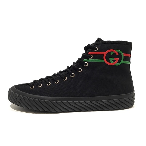 GUCCI INTERLOCKING G HIGH TOP SNEAKERS -BLACK CANVAS -MEN’S US 10 -NEW - Picture 6 of 11